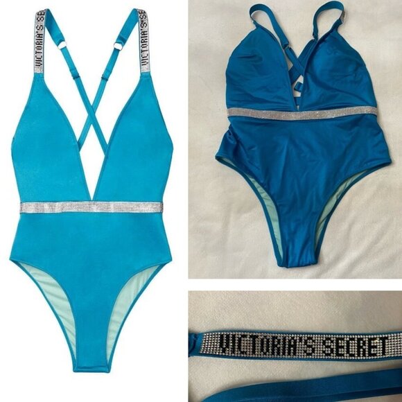 New! Victoria’s Secret One Piece Blue Shine Strap one piece Swimsuit 3856 - Picture 1 of 9